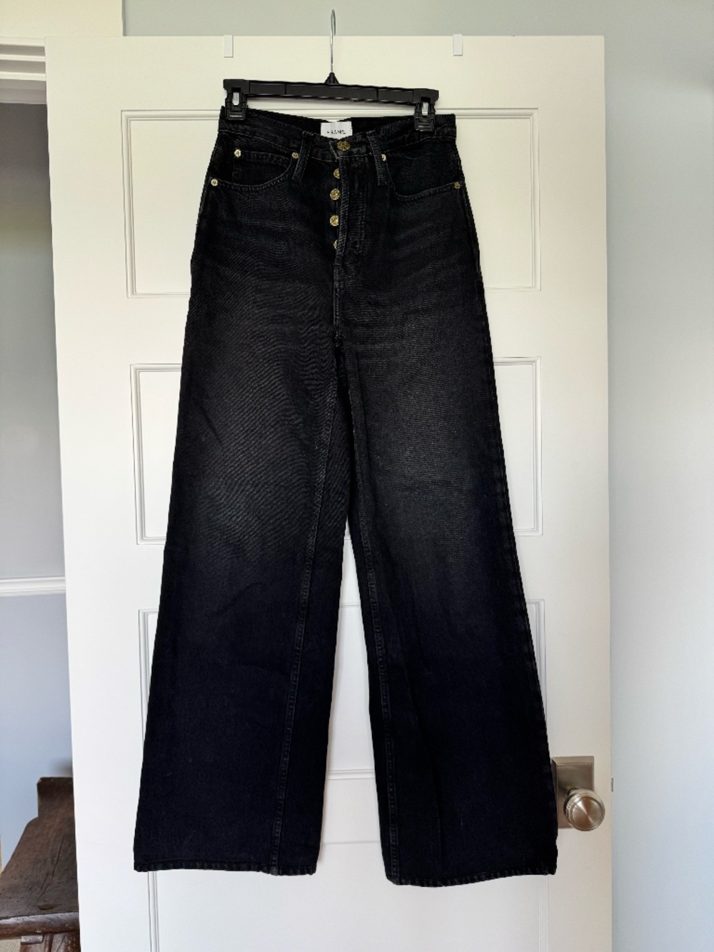 FRAME Black High Rise Wide Leg Button Fly Jeans – Size 24